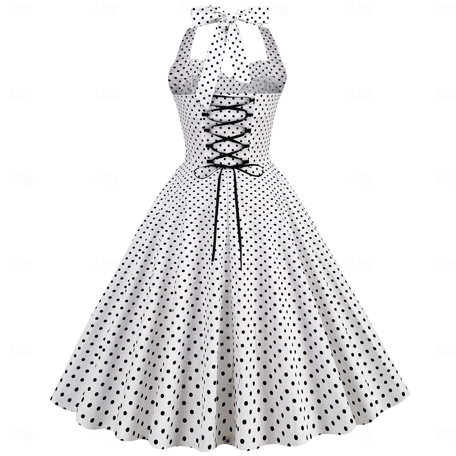 cross-border hot sale retro polka dot halter neck halter strap slim slim waist palace swing dress women europe and america 2025 - $35.99 –P15
