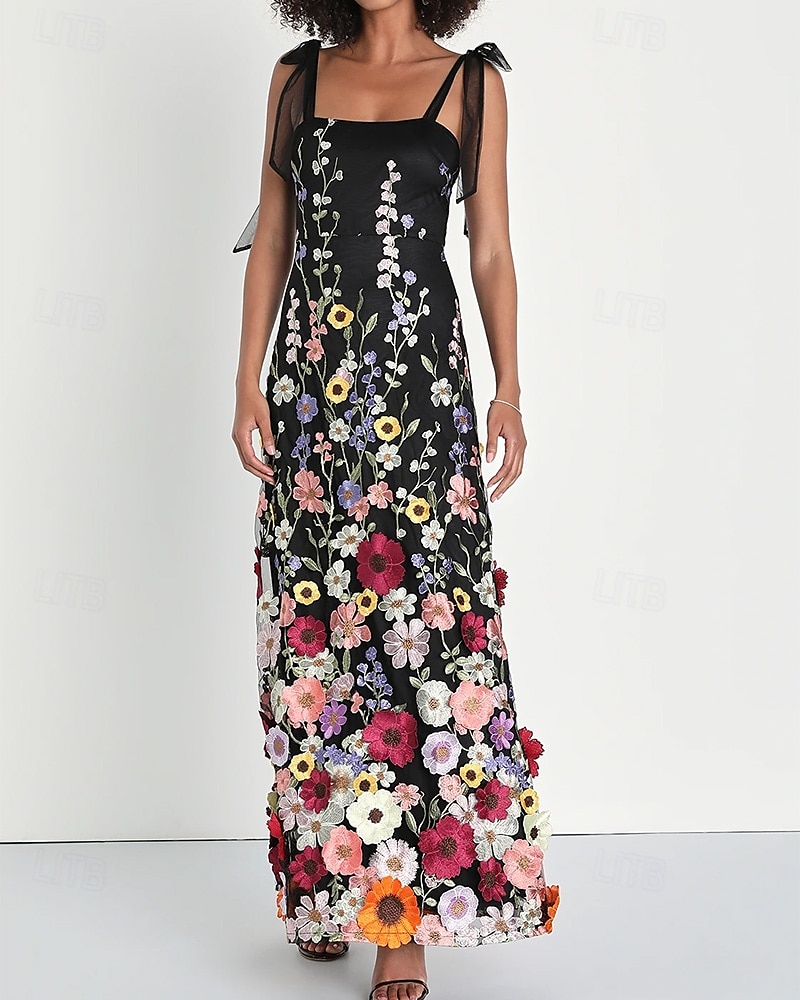 Sheath / Column Prom Dresses Floral Embroidered Lace Dress Prom Floor Length Sleeveless Square Neck with Bows  2025 2025 - $169.99 –P4