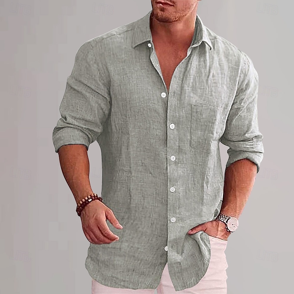 Per uomo Camicia in cotone e lino Semplice Vacanza Nero Bianco Vino Azzurro cielo Manica Lunga Bavero Abbigliamento del 2025 a $25.99 –P9