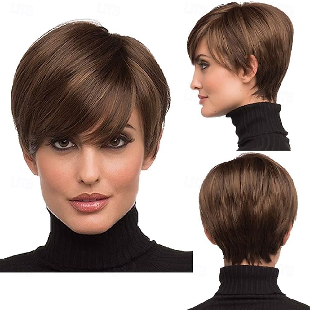 Parrucca corta bionda con taglio pixie per donna, con strato soffice e meches, con radice elasticizzata, parrucca pixie sintetica con frangia per donna, parrucca sostitutiva da indossare ogni giorno del 2025 a $25.99 –P4