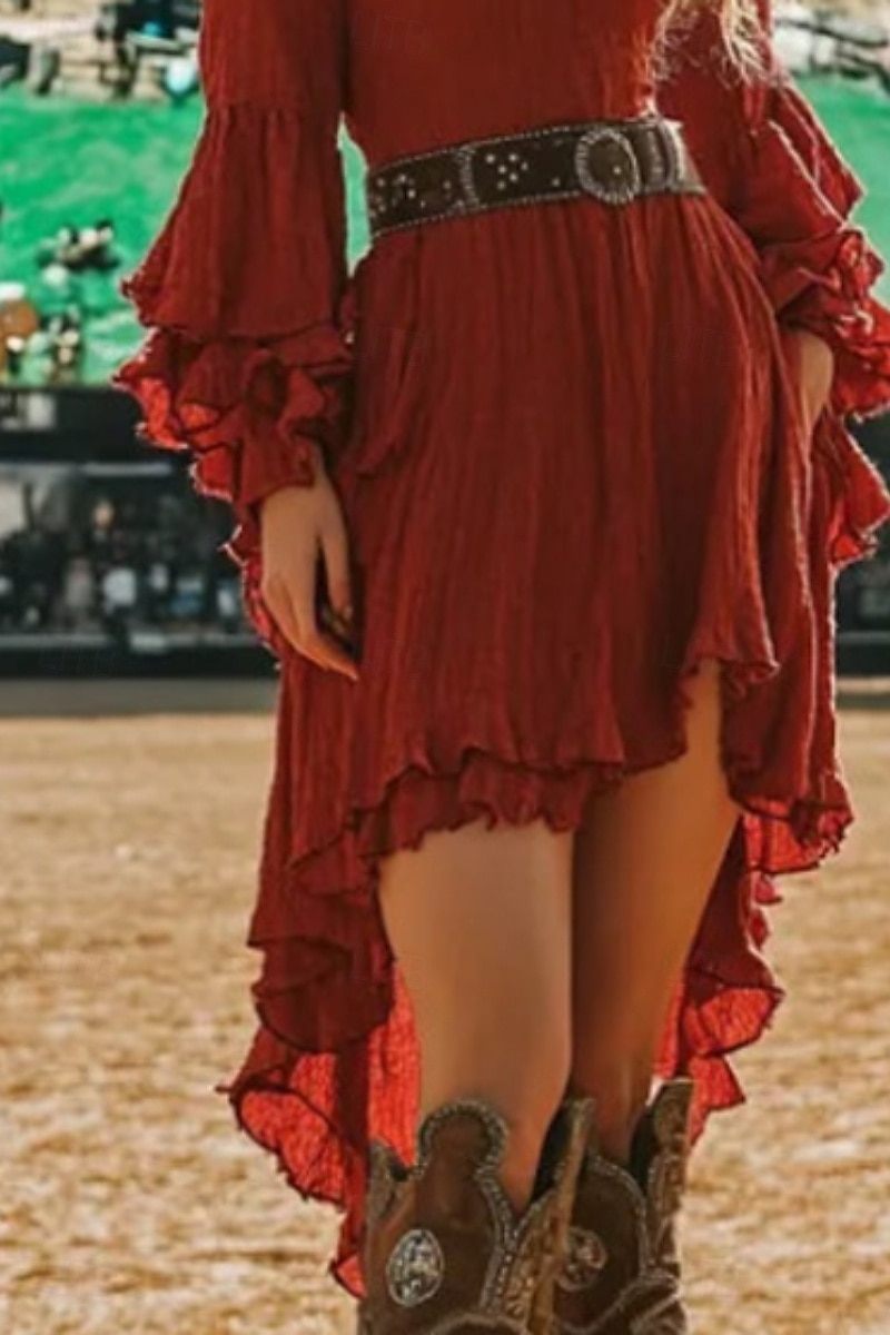 Pentru femei Rochie Mini Rochie Boho Rochie occidentală Modă Clasic Modern În aer liber Concediu Ieșire Fit regulat Simplu Manșon Lung În V Roșu-aprins Vară 2025 - $31.99 –P3