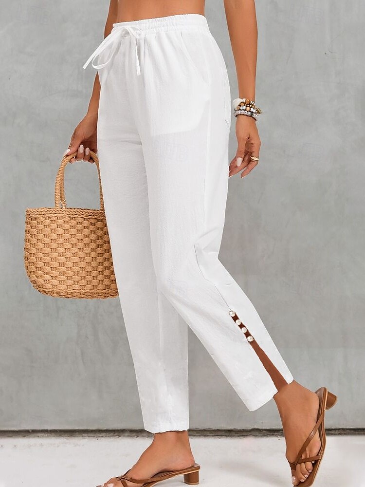 Damen Stoffhosen Chino Volle Länge Natürliche Taille Unelastisch lichter Ocker Weiß Blau Smaragd Sommer Herbst 2025 - $25.99 –P1
