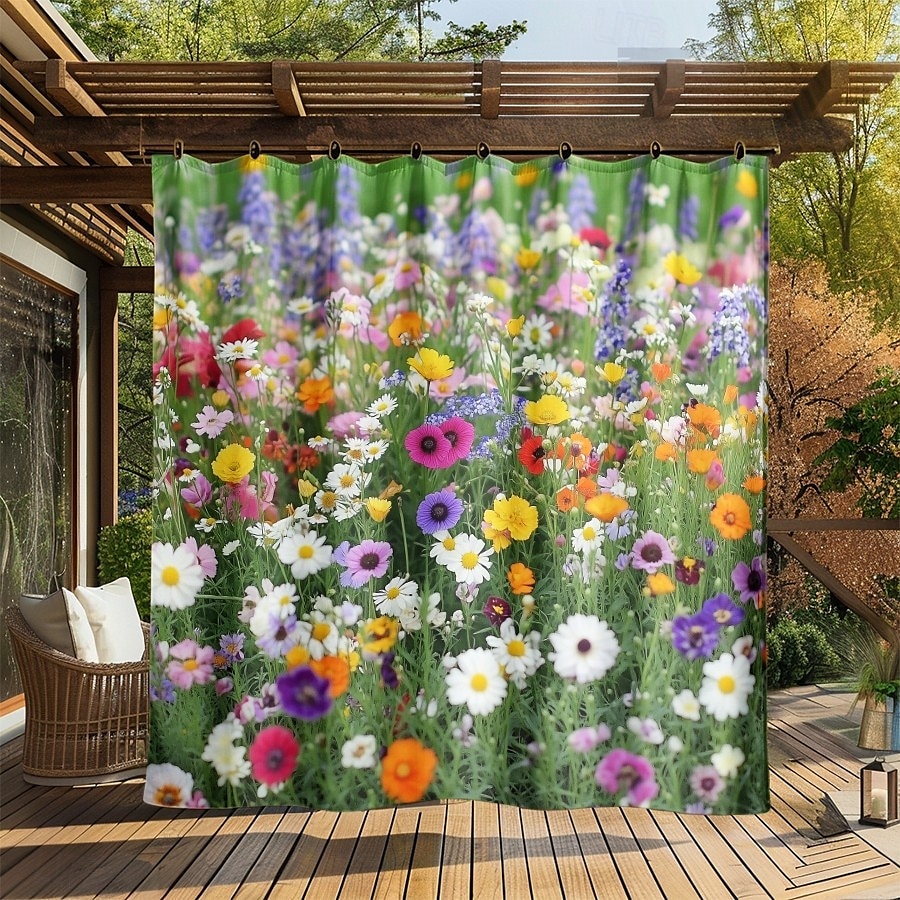 Vedenpitävä ulkoverho yksityisyys liukuvat patioverhot pergola verhot tarrakoukut 3D kesä kukkamaalaismaisema paviljonkiin parvekkeelle verannalle juhliin 1 paneeli 2025 - $34.99 –P12
