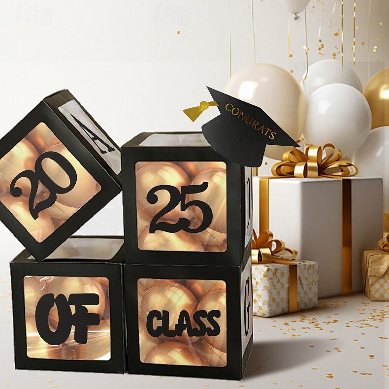 decorazioni per la laurea classe del 2025, 4 pezzi 2025 festa di laurea scatole di palloncini neri con lettere laurea, 2025 per scuola materna asilo scuola superiore college festa di laurea forniture del 2025 a $14.99 –P7