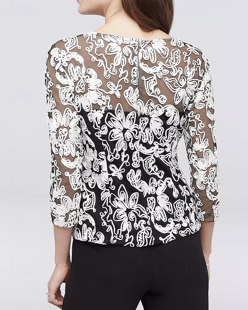 Jumpsuit Byxdress Blommig Kantsömnad Spets Mors Klänning Elegant Enkel Avslappnad Rundad Hals Ankellängd Crepe Spets 3/4 Längd Ärmar 2025 - $165.99 –P4