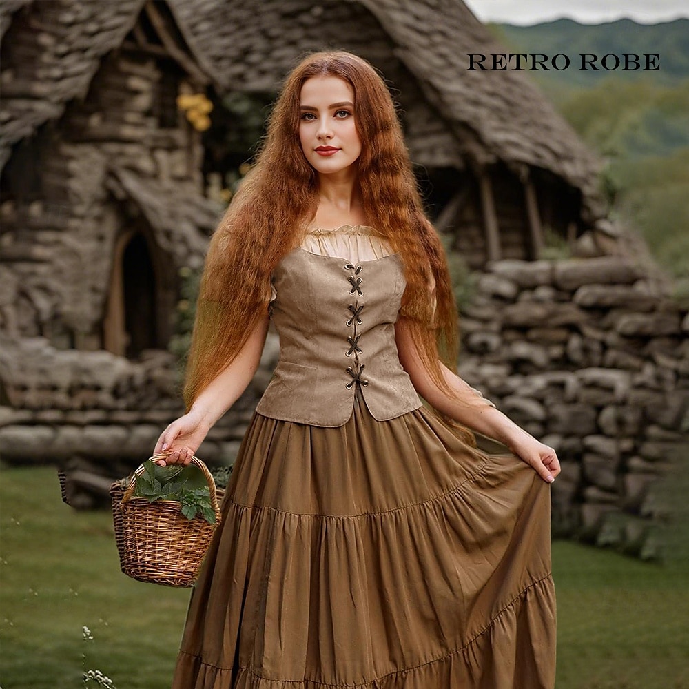 Pirate Viking Retro Vintage Medieval Renaissance Suede Vest Women's Costume Vintage Cosplay LARP Top Halloween 2025 - $27.99 –P1