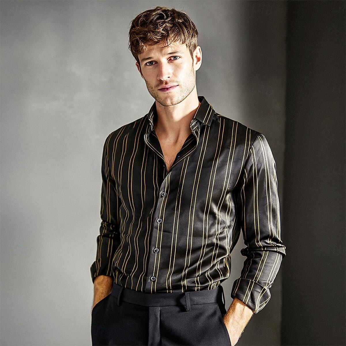 Per uomo Camicia Camicia in raso Camicia a righe Camicia casual Camicia con Bottoni Strisce verticali Matrimonio Vacanza Nero Manica Lunga Colletto Primavera & Autunno Tutte le stagioni Abbigliamento del 2025 a $27.99 –P2