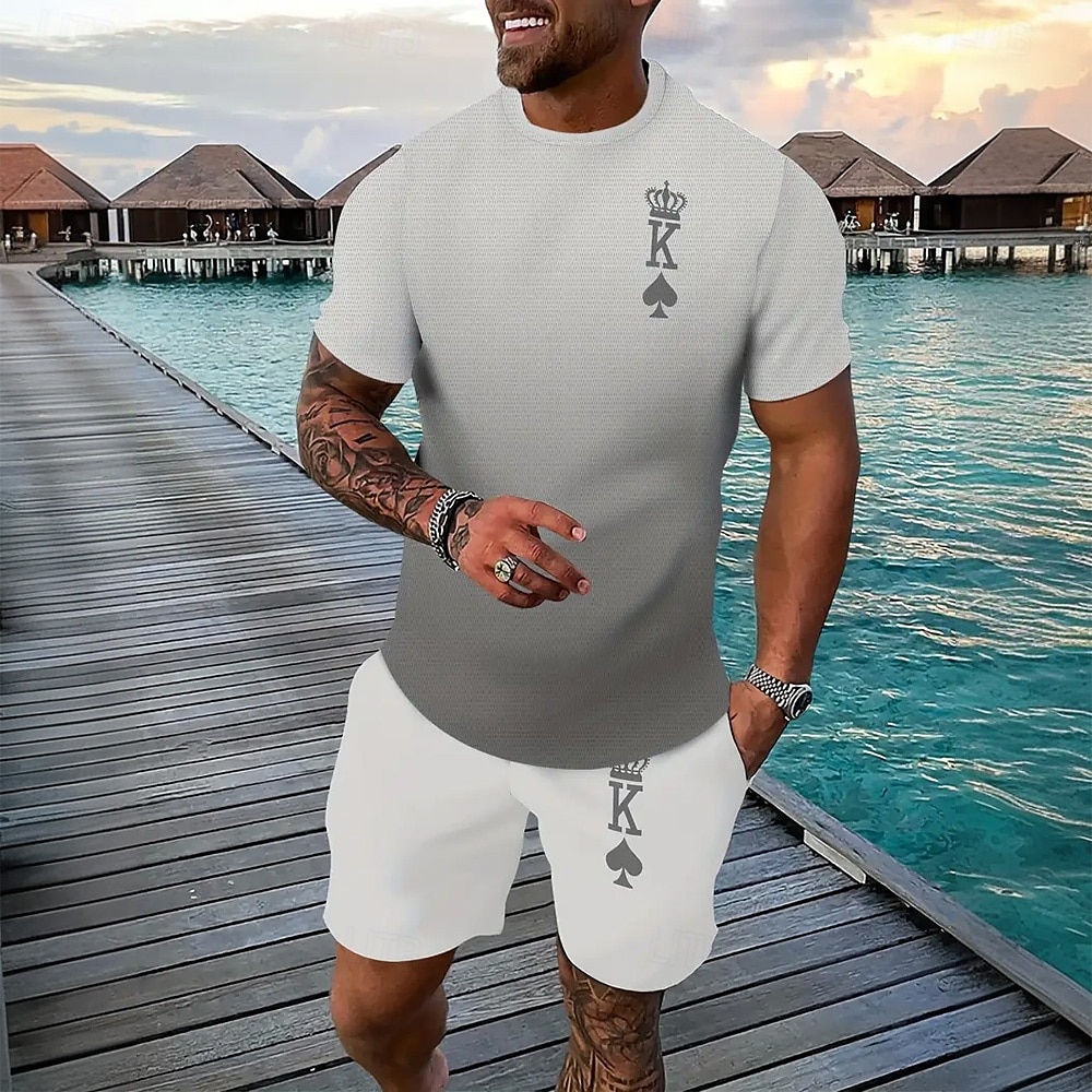 Men's Graphic 2pcs Tees sets Short Sleeve Short Pants Crew Neck Athleisure Sport Casual Daily 3D Print Summer Robin's Egg Blue Black Red 2025 - $25.99 –P3