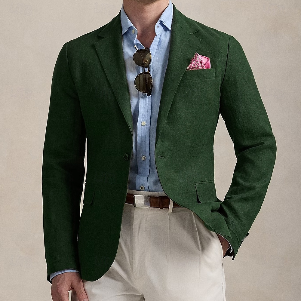 Herre Sport Frakk Linje Blazer Motetrend Sommer ensfarget Linje Blazer Hæren Grønn Standard Passform Enkeltspent En-knapp 2025 - $75.99 –P2