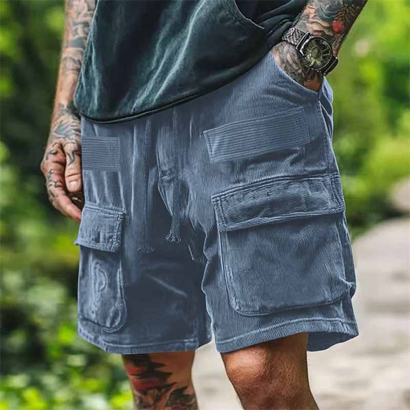Voor heren Cargoshorts Korte broek Casual korte broek Wandelshorts Corduroy korte broek Trekkoord Elastische taille Meerdere zakken Effen Ademend Vochtregelerend Knielengte Buiten Casual Dagelijks 2025 - $22.99 –P8