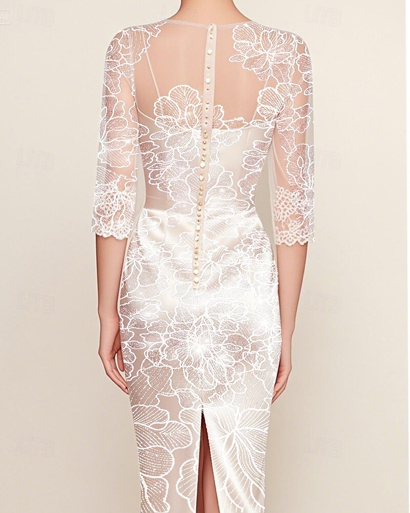 Ensembles de Robes Deux Pièces Robe Mère de la Mariée Élégante Illusion Col Longueur Genoux Chiffon Manches Mi-Longues avec Broderie de Sequins de 2025 ? $144.99 –P3