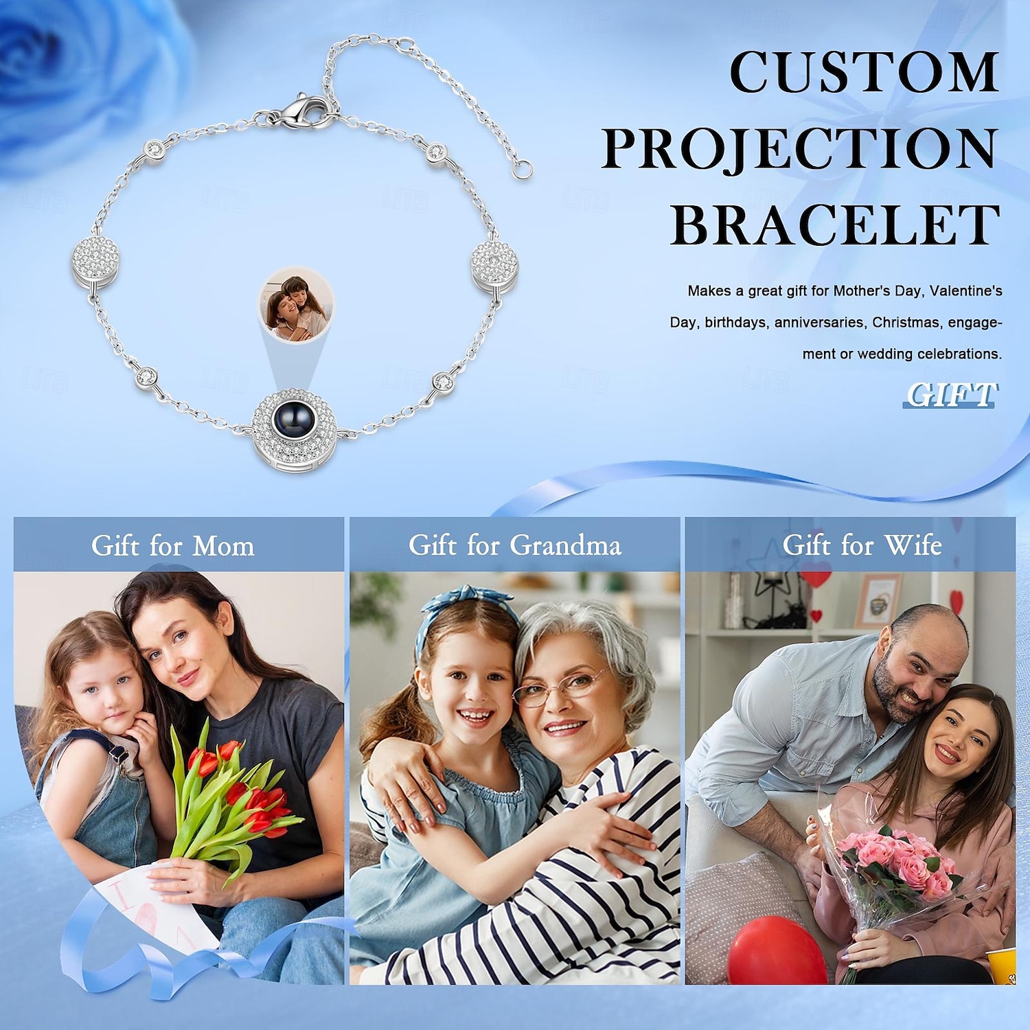Pulseira de projeção de fotos personalizada, o melhor presente personalizado para ela, joias de luz e sombra – dia das mães, dia dos namorados, natal, aniversário, presente de aniversário para mãe, de 2025 por $33.99 –P4