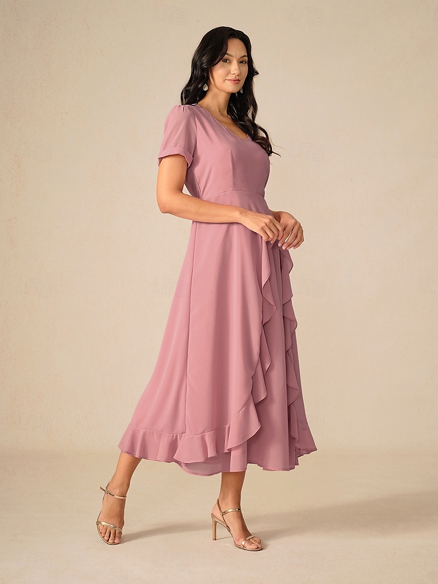 Damen Maxidress A Linie Kleid Elegant Ausgefallene Hochzeit kleid hochzeitsgast Lockere Passform Feste Farbe Kurzarm Asymmetrisch V Ausschnitt Erröten Sie Rosa Sommer Frühling 2025 - $23.59 –P5