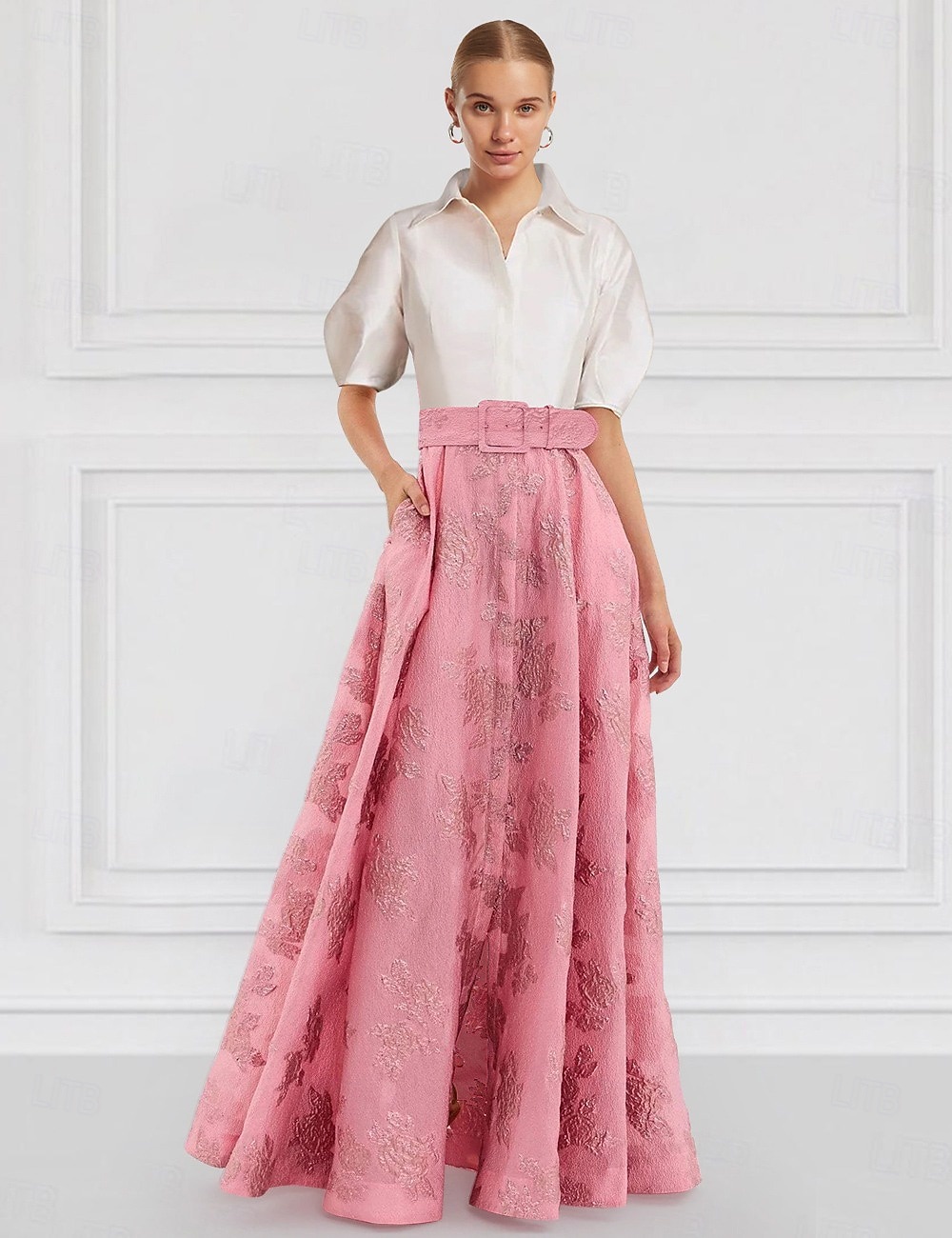 Krój A Sięgająca podłoża Sukienka koszulowa Suknia Suknia wieczorowa Rękaw 1/2 Kołnierzyk koszuli Elegancja Zabytkowe Kwiaty Formalny Gość weselny Nylon Sukienka dla matki panny młodej z Kwiatowy wzór 2025 - $139.99 –P1