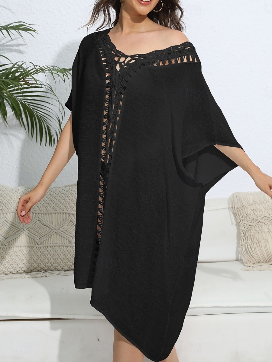 Maillots de Bain Femme Couverture Robe de Bain Maillot Boutons Vacances Plage Tenue Couleur Unie Col en V Manches Courtes Maillots de Bain de 2025 ? $26.99 –P6