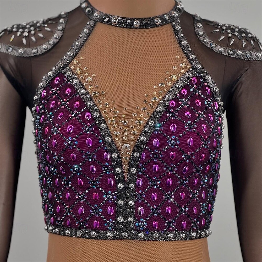 Rochie de Patinaj Artistic Pentru femei Fete Πατινάζ στο πάγο Rochii Mov Închis Deschide Înapoi Tiv Asimetric Plasă Înaltă Elasticitate Antrenament Competiție Ținută Patinaj Clasic Cristale / Strasuri 2026 - $255.59 –P4