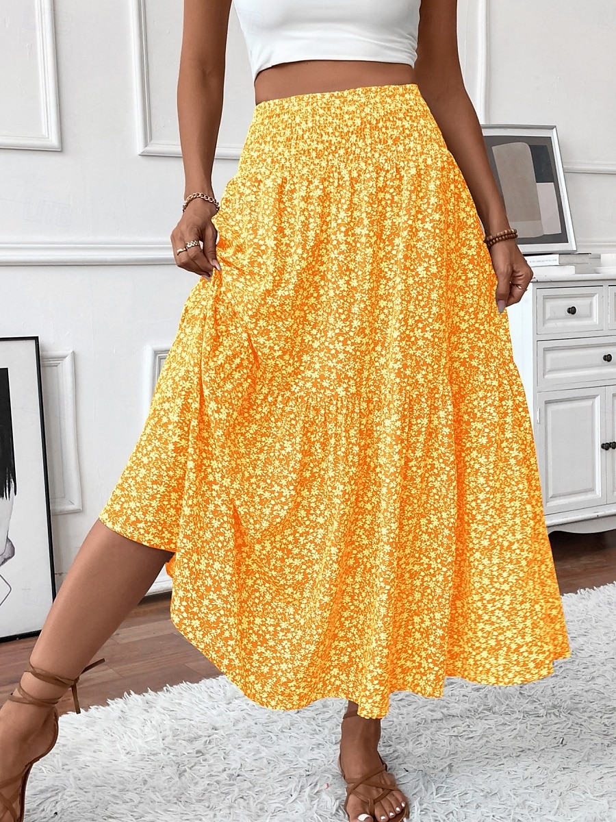 Fustă pentru femei Fustă maxi A Line Modă Casual Fuste cu talie înaltă Floral Print Micro-elastic Stradă Zilnic Negru Galben Roz Verde Vară Poliester 2025 - $25.99 –P16