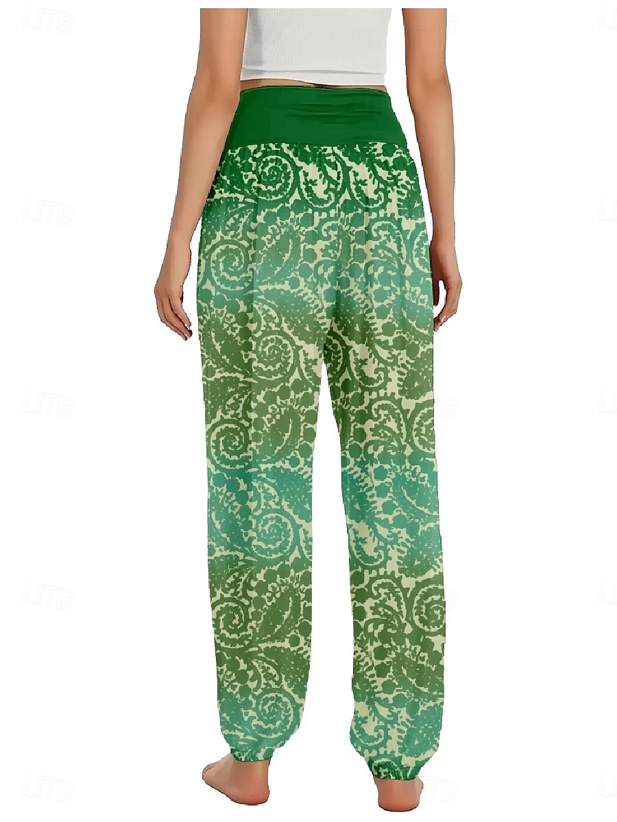 Dam Linneinspirerade byxor Brett skaft Byxor Etnisk Stil Ledigt Boho Fullängd Hög midja Blommig Paisley Ficka Elastisk midja Tryck Mateial som andas Mjuk Microelastisk Utomhus Yoga Röd Blå Mörkgrön 2025 - $21.99 –P8