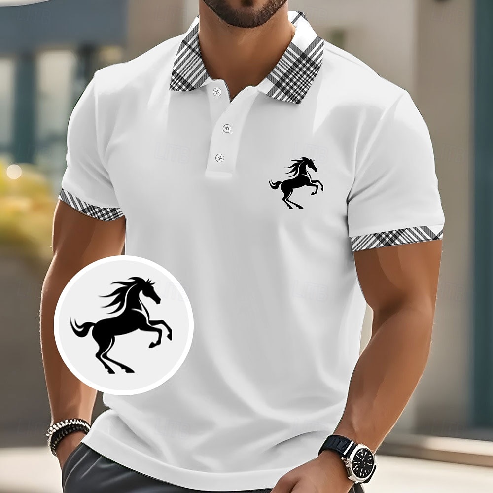 Per uomo Animale Cavallo Polo Manica Corta Magliette polo Camicie con Colletto Business Casual Scuola Affari Athleisure Abbigliamento quotidiano Stampa 3D Estate Bianco Rosa Blu del 2026 a $26.99 –P4