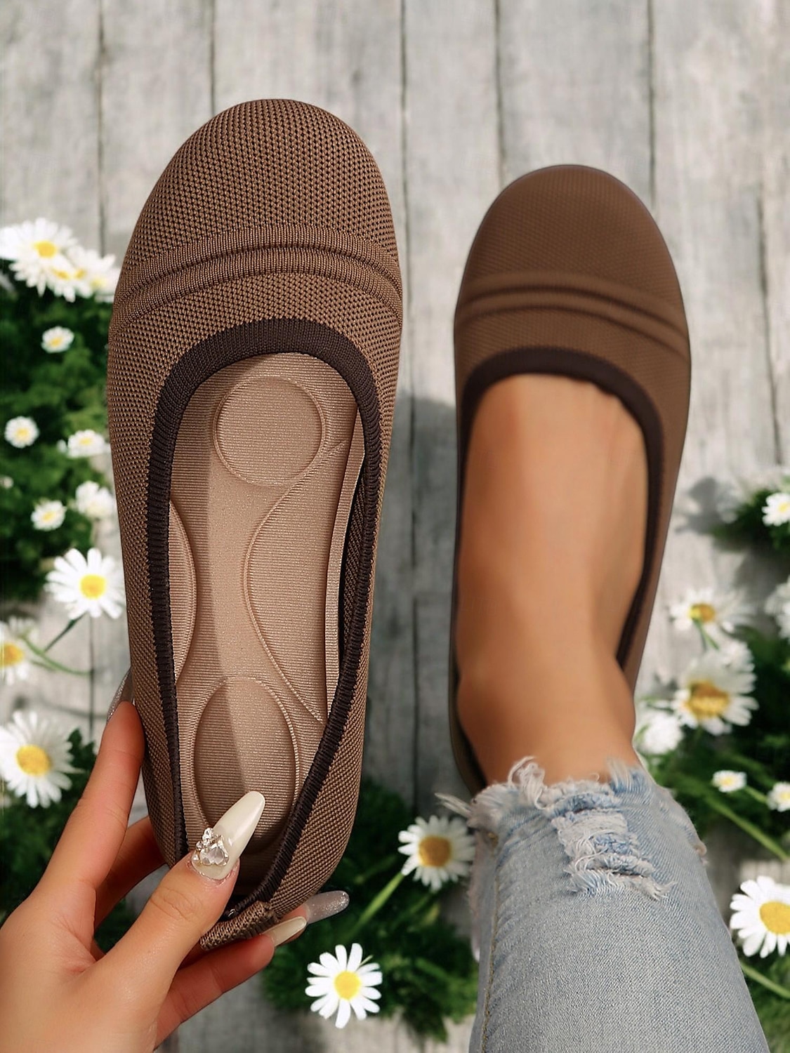 Atmungsaktive Barfuß-Flyknit-Ballerinas für Damen in weiter Ausführung – leichte, flexible Schlupfschuhe für den Alltag und Komfort im Freien 2025 - $19.99 –P1