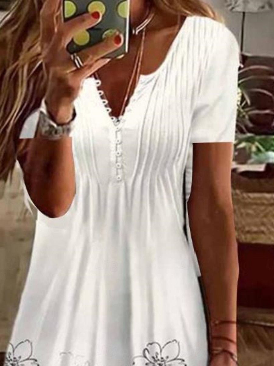 Per donna Mini Abito Abito a trapezio Abito Estivo Casual Quotidiano Vestibilità regolare Grafico Manica Corta Collo a V Nero Bianco Rosa Verde Estate del 2026 a $31.99 –P2