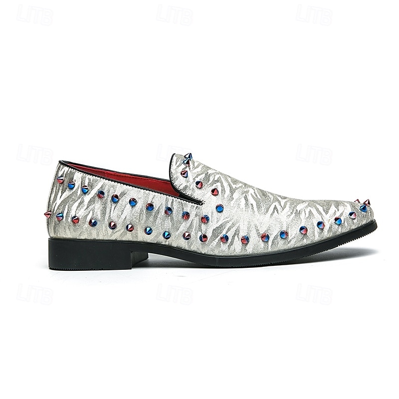 Herren-Loafer aus weißem strukturiertem Satin mit bunten Nieten – modische Ballschuhe für Abschlussfeiern und besondere Anlässe 2025 - $46.99 –P3