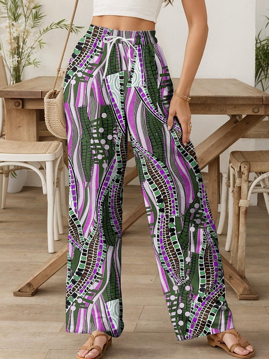 Damen Weites Bein Chinos Baggy-Hosen Urlaub Vintage Mode Volle Länge Hohe Taille Grafik Geometrisch Abstrakt Drucken Atmungsaktiv Weich Mikroelastisch Formell Outdoor Urlaub Karminrot Violett 2025 - $24.99 –P4