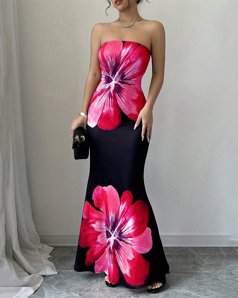 Women's Long Dress Maxi Dress Prom Dress Bodycon Summer Dress Elegant Fashion Party Holiday Date Regular Fit Flower Sleeveless Strapless Red Blue Summer Spring 2025 - $29.99 –P6