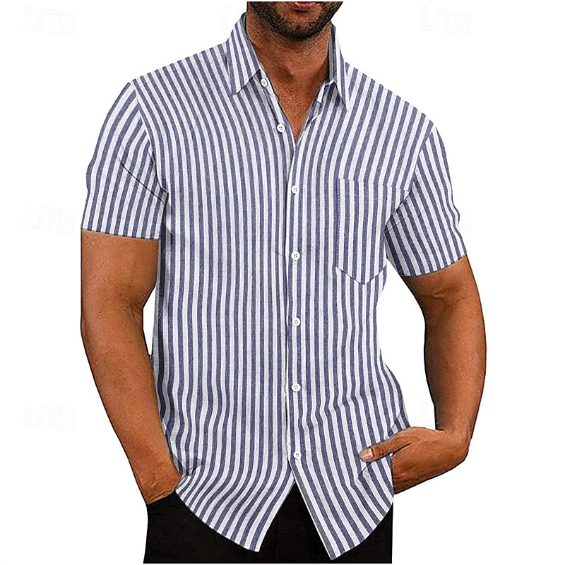 Herren Hemd Sommerhemd Freizeithemd Strandhemd Knopfhemd Hellgrün Blau Leicht Blau Kurzarm Vertikale Streifen Revers Urlaub Hawaiianisch Bekleidung Polyester Mode Lässig Bequem Tasche 2025 - $17.49 –P6