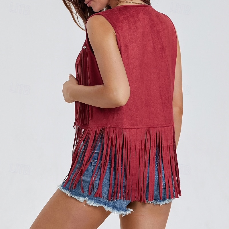 Women's Blouse Plain Active Modern Sleeveless V Neck Regular Tops Daily Holiday Fringe Black White Yellow Army Green Red Summer 2025 - $21.99 –P14