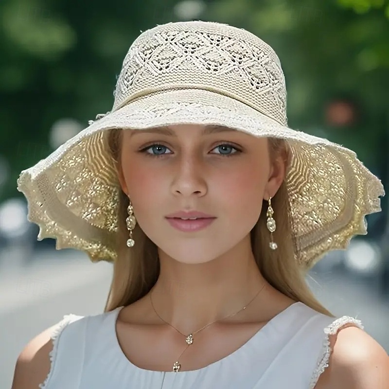 solhatt med bred brätte, elegant vikbar strandhatt som andas för kvinnor, handtvättbar, stor sommarhatt för solskydd 2025 - $16.49 –P1