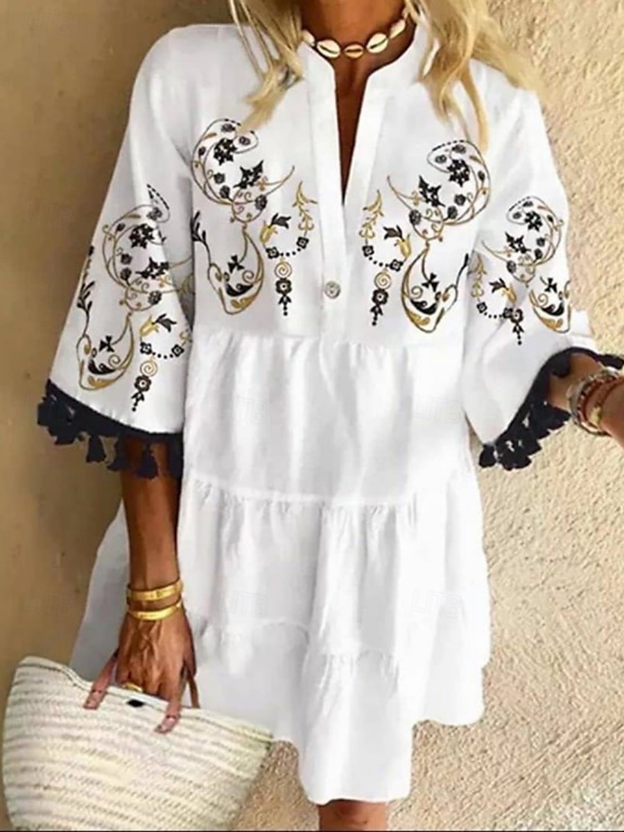 Femmes Mini Robe Robe Décontractée Robe Fleurie Robe d'été Mode Moderne Quotidien Plage Week-end Coupe régulière Fleuri Manche 3/4 Col en V Noir Blanche Jaune Rouge Été de 2025 ? $19.99 –P3