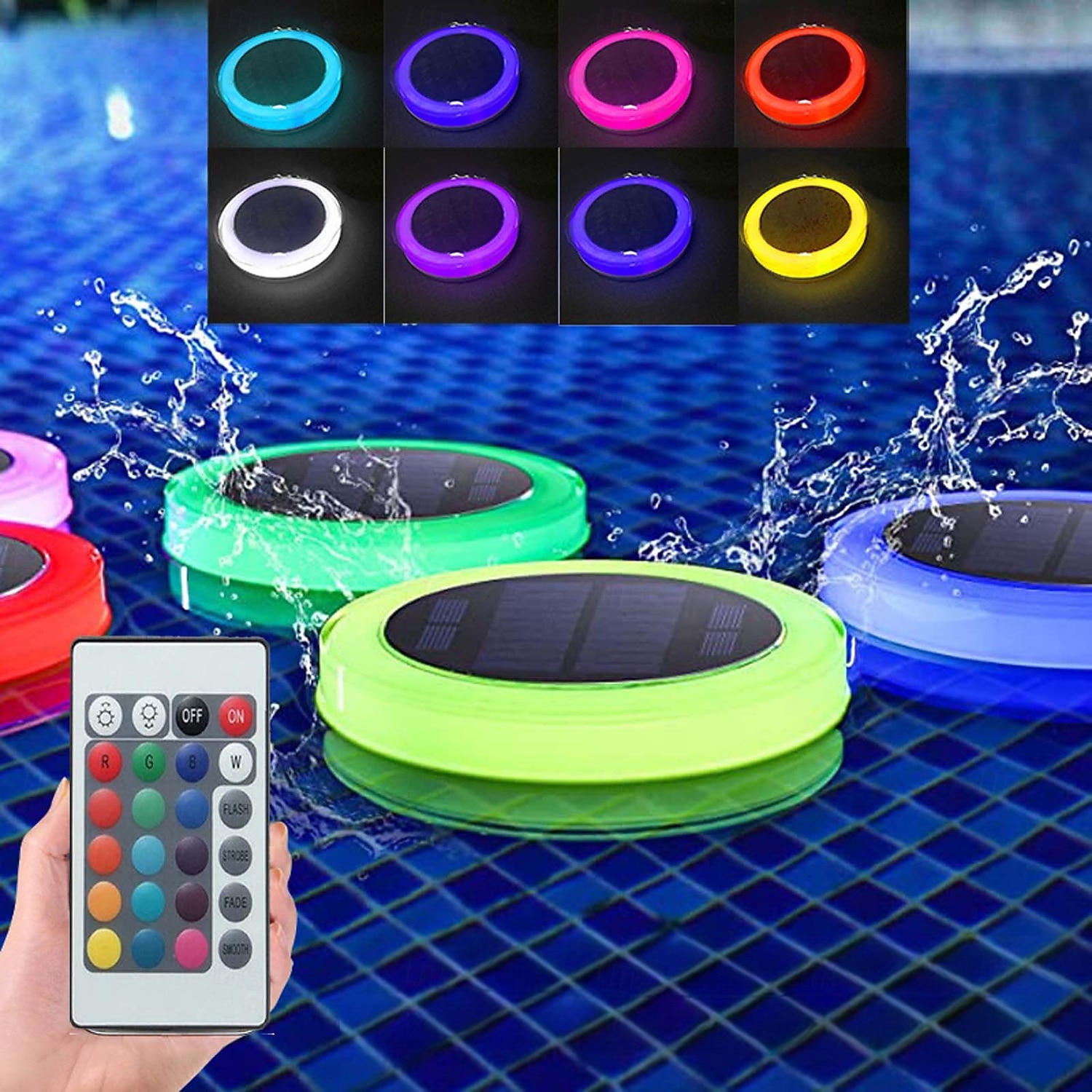 1 Pc Outdoor Waterproof Solar Pool Float Light Fountain Pool Landscape Light RGB16 Color Illusion Dimming Remote Control or APP Control Path Lawn Light 2025 - $71.99 –P12