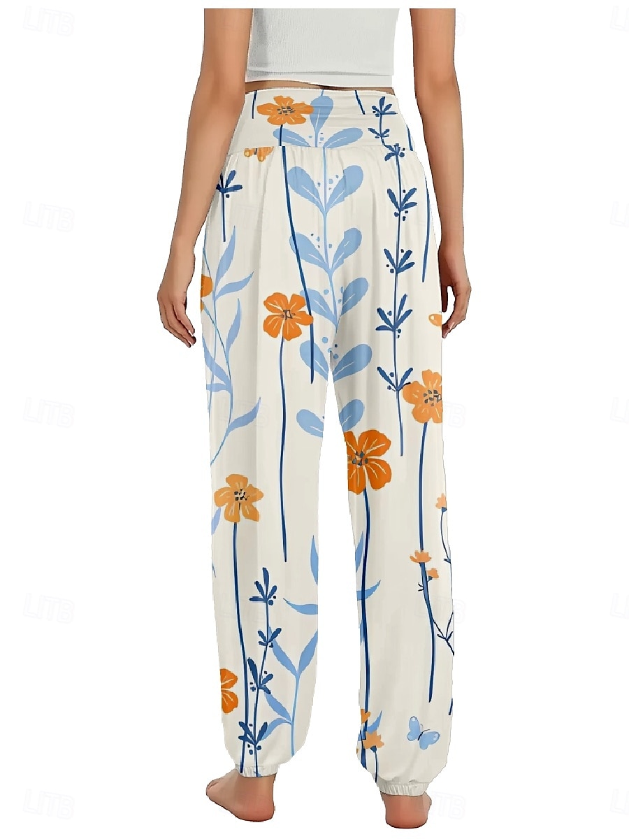 Dame Lin-inspirerte bukser Bred Bukseben Bukser Etnisk stil Fritid Bohem Full lengde Høy Midje Blomstret Blad Tropisk Lomme Elastisk midje Printer Pusteevne Myk Mikroelastisk utendørs Yoga- og 2025 - $20.99 –P10