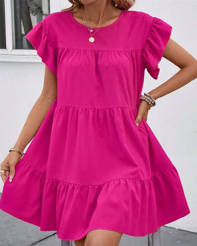 Damen Minikleid Freizeitkleid Sommerkleid Elegant Mode Outdoor Ferien Date Normale Passform Einfach Kurzarm Rundhalsausschnitt Schwarz Blau Rosenrot Sommer Frühling 2025 - $26.99 –P11