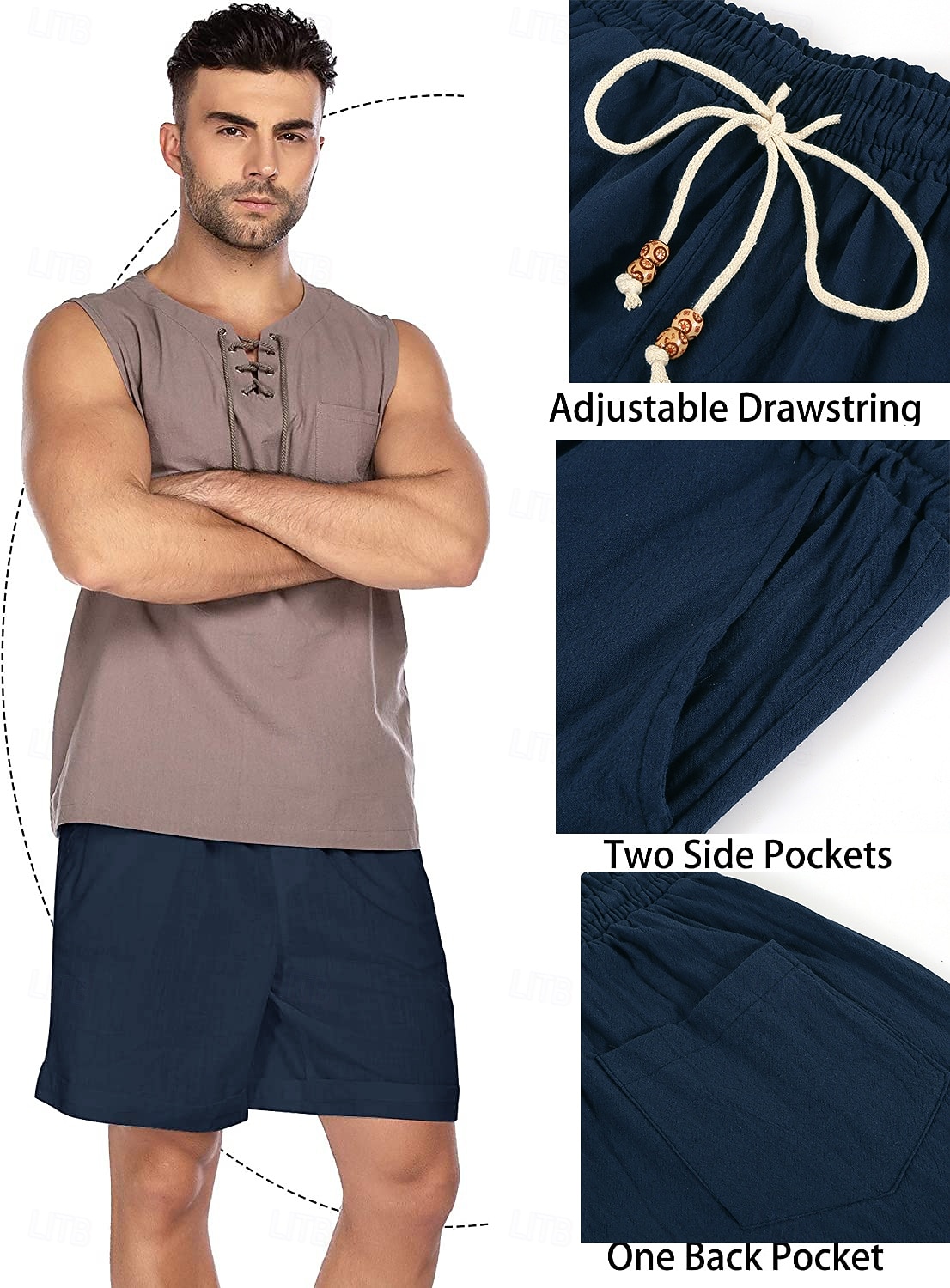 pantaloncini da uomo pantaloncini di lino pantaloncini di cotone estivo pantaloncini da spiaggia pantaloncini casual tinta unita morbido esterno al ginocchio casual quotidiano hawaiano classico nero del 2026 a $14.99 –P6