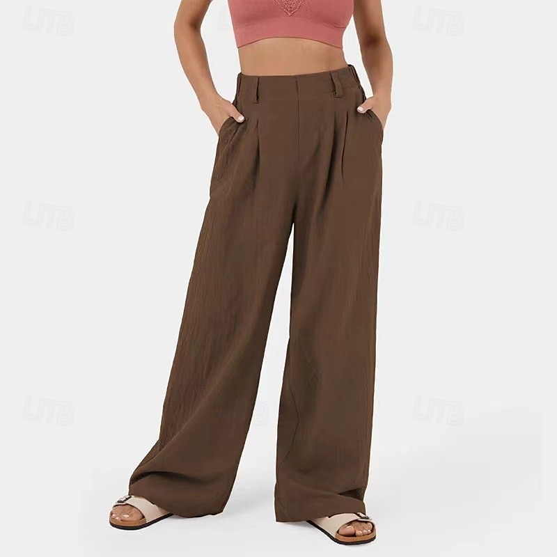 Damen Hose aus Baumwollleinen Palazzo-Hose Mode Streetwear Komfort Volle Länge Mittlere Taille Einfach Plissiert Tasche Bequem Außenbereich Straße Alltagskleidung Ausgehen Dunkelbraun Schwarz 2025 - $27.99 –P13