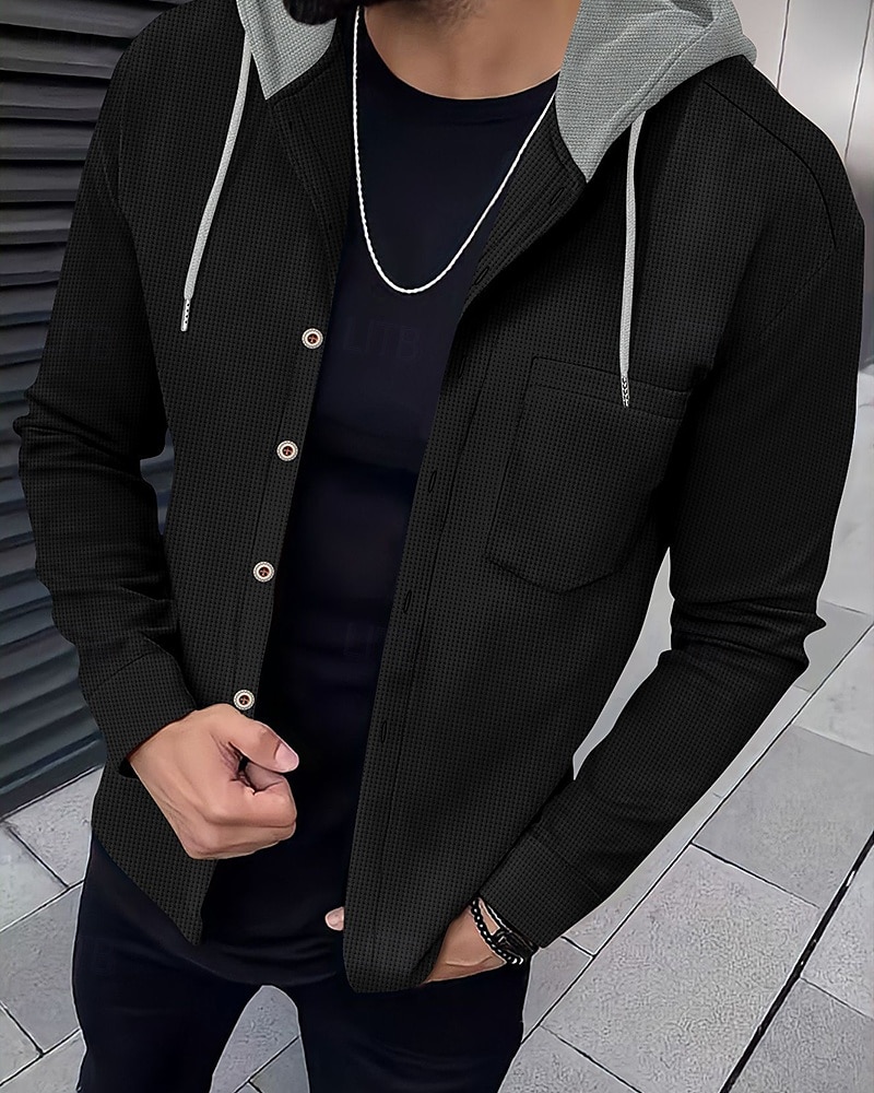Herren Leichte Jacke Sommerjacke Hemdjacke übergangsjacke Urlaub Täglich Warm Tasche Frühling & Herbst Farbblock Mode Klassisch Mit Kapuze Regulär Schwarz Weiß Königliches Blau Khaki Grau Jacken 2025 - $26.99 –P5