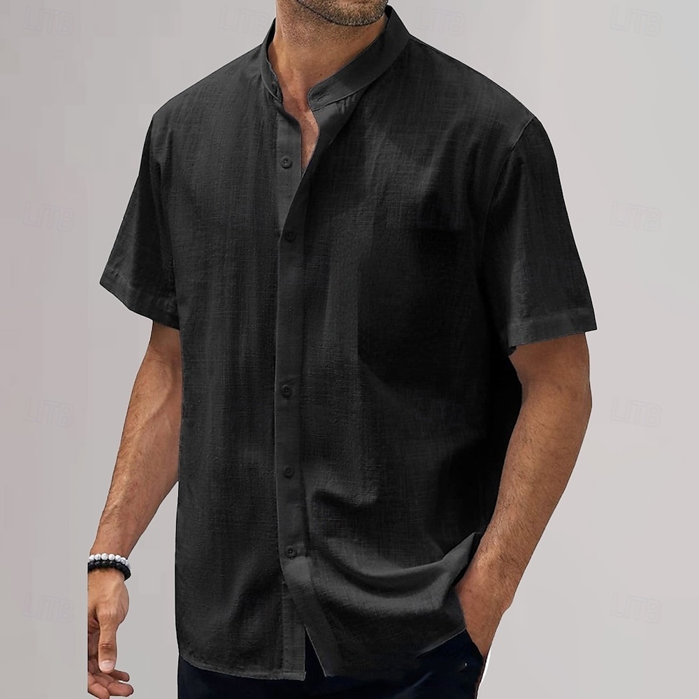 Herren Baumwoll-Leinen-Hemd Einfach Urlaub Schwarz Weiß Himmelblau Khaki Kurzarm Großvaterkragen Sommer Bekleidung 2025 - $25.99 –P7