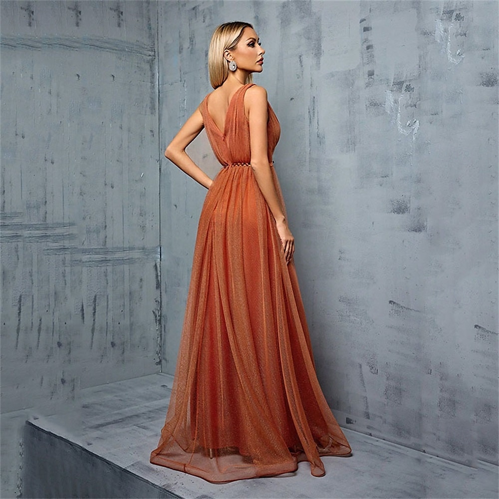 Vestidos de Quinceanera em A Vestido Elegante Apresentação Casamento Comprimento de Chão Sem Mangas Decote em V Chiffon com Pregas de 2025 por $89.99 –P4
