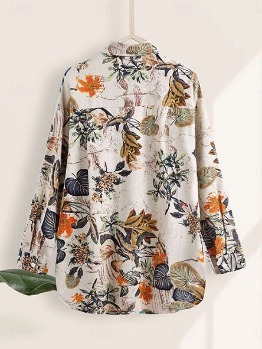 Per donna Camicia Floreale Elegante Moderno Casual Manica Lunga Collo a V Top Regolari Quotidiano Stampato Blu marino Viola Cachi Estate del 2025 a $22.99 –P2