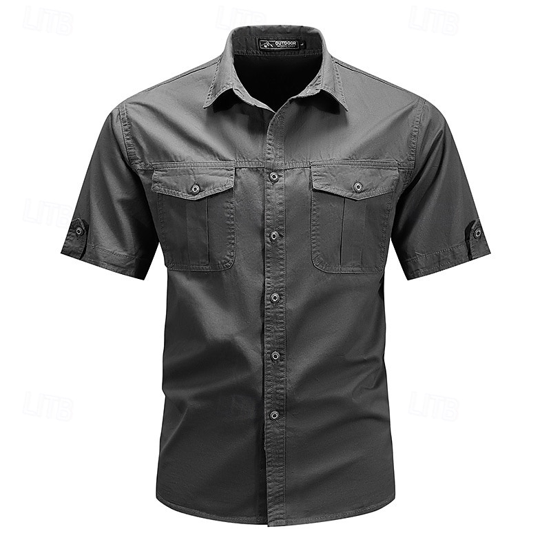 Per uomo Camicia Camicia Estiva Camicia casual Camicia con Bottoni Camicia cargo Blu Kaki Verde militare Beige Grigio Manica Corta Semplice Colletto a Camicia Vacanza Camicia hawaiana Tasca del 2025 a $32.99 –P8