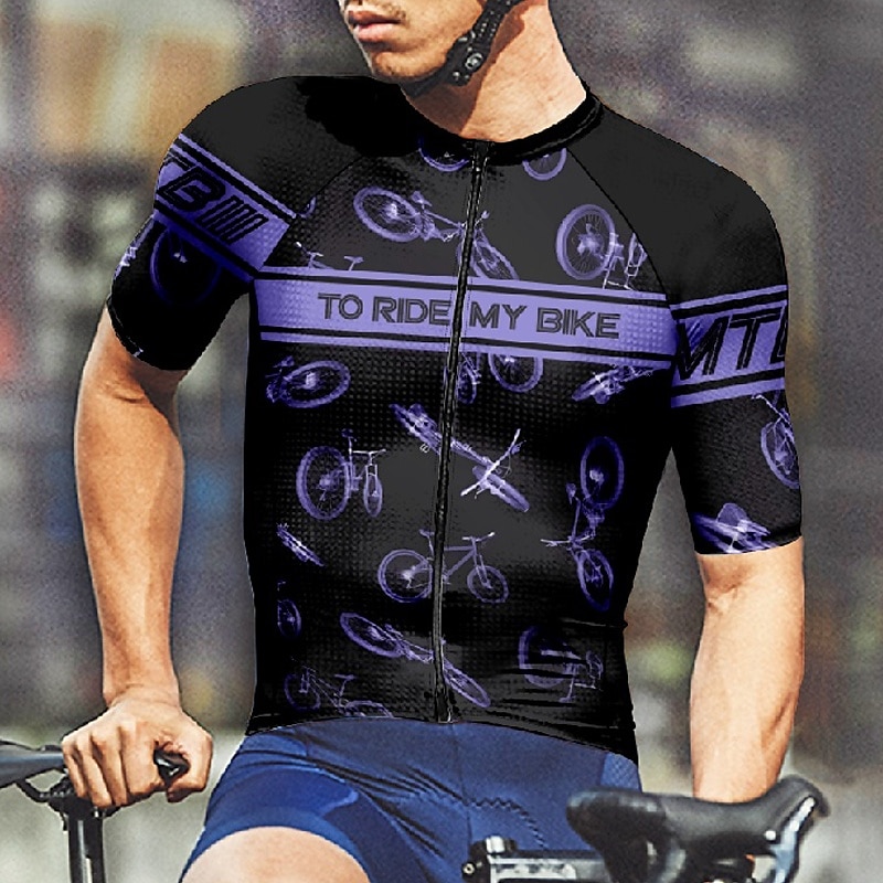 Voor heren Wielrenshirt Korte mouw Fietsen T-shirt Shirt met 3 achterzakken Bergracen Ademend Sneldrogend Anatomisch ontwerp Lampenkatoen Geel Blauw Paars Sport Kleding 2025 - $25.99 –P6