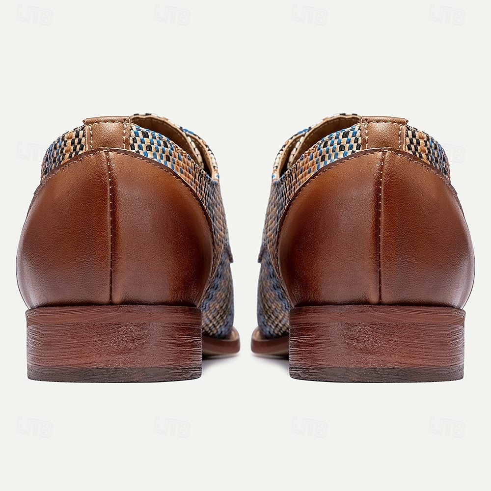 Men's Blue and Tan Woven Oxford Shoes – Retro Lace-Up Casual Shoes for Creative Professionals and Everyday Style 2025 - $46.99 –P6