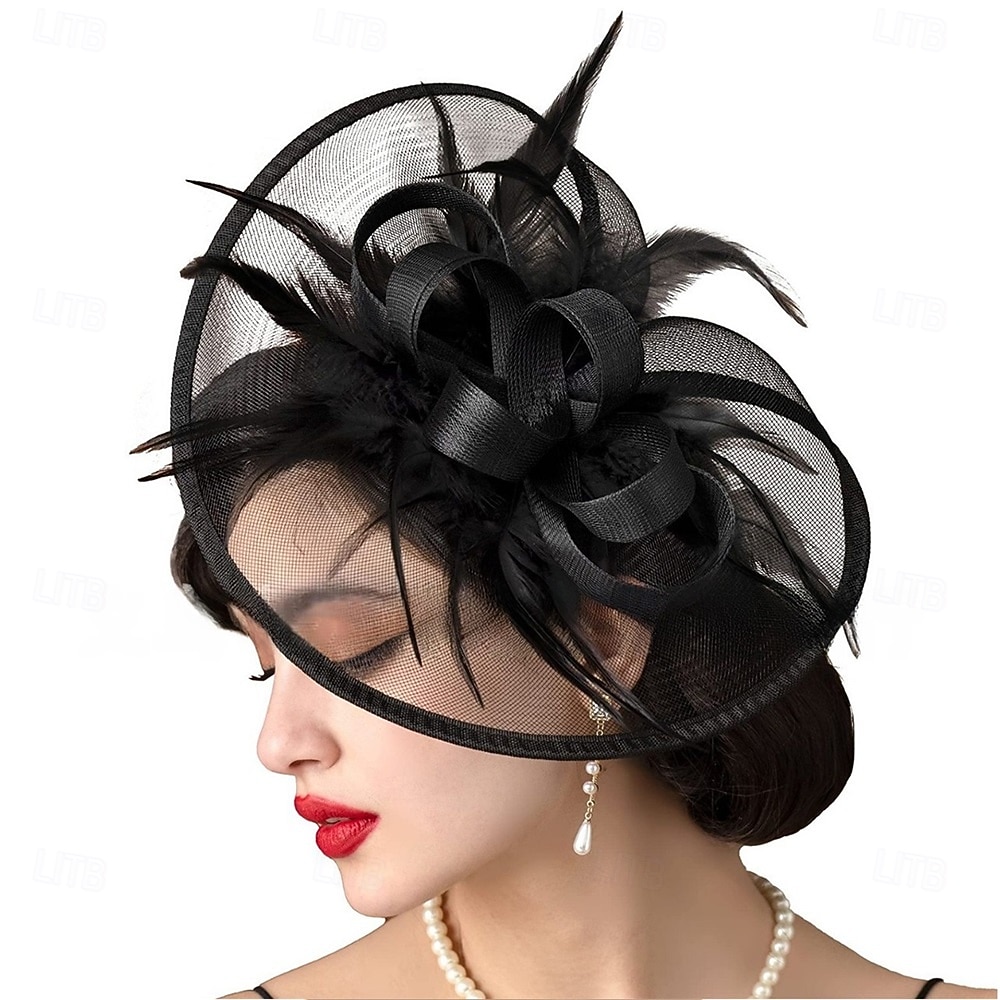 Căciulă din Tulle cu Pene Fedora pentru Nuntă Petrecere cu Ceai Cursa de Cai Vintage Drăguț cu Accesoriu cu Pene 2025 - $14.99 –P1
