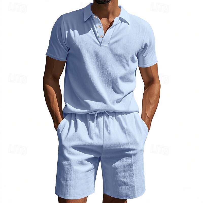 Men's Golf Shirt Golf Polos Shirts Work Casual Lapel Short Sleeve Basic Modern Plain Buttons 2 Piece Summer Regular Fit Apricot Black White Navy Blue Light Grey Army Green Golf Shirt 2025 - $32.99 –P3