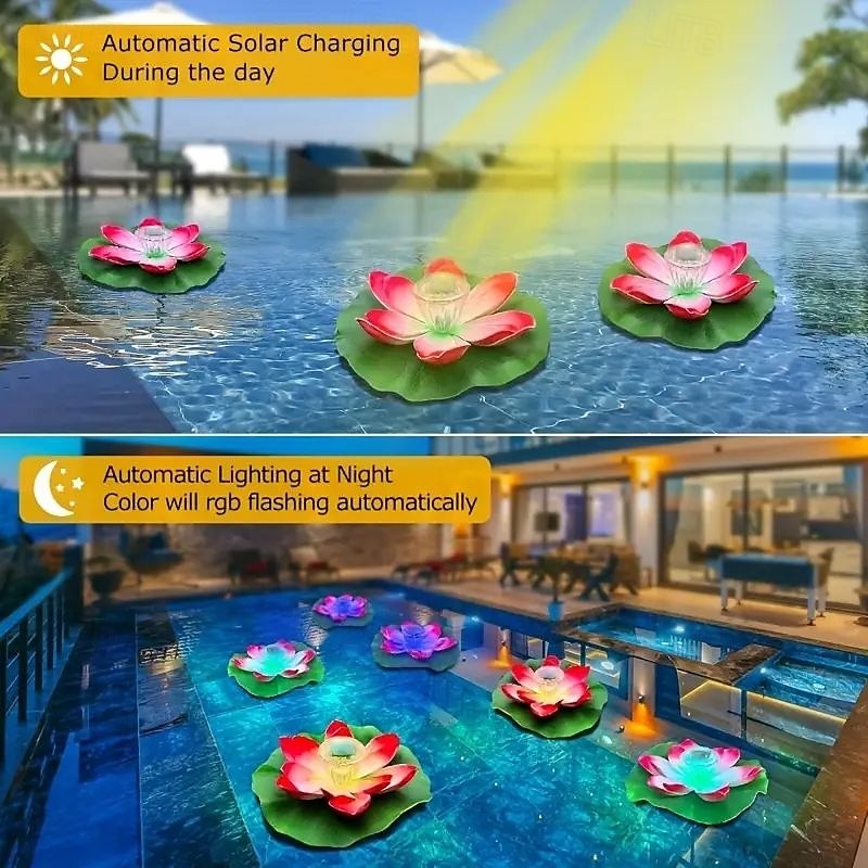 1 Pc Solar Pond Lotus Water Floating Light Outdoor Garden Light Courtyard Wish Lotus Leaf Light Pond Swimming Pool Decor Lighting Water Floating Light 2025 - $16.49 –P3