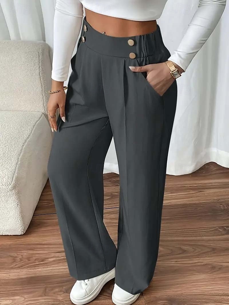 Femmes Slacks Mode Chino Longueur complète Taille haute Uni Avec Poches Confortable Doux Non Elastique Bureau / Carrière Décontracté Quotidien Abricot Noir Marine foncé Kaki Printemps, Automne de 2025 ? $19.99 –P15