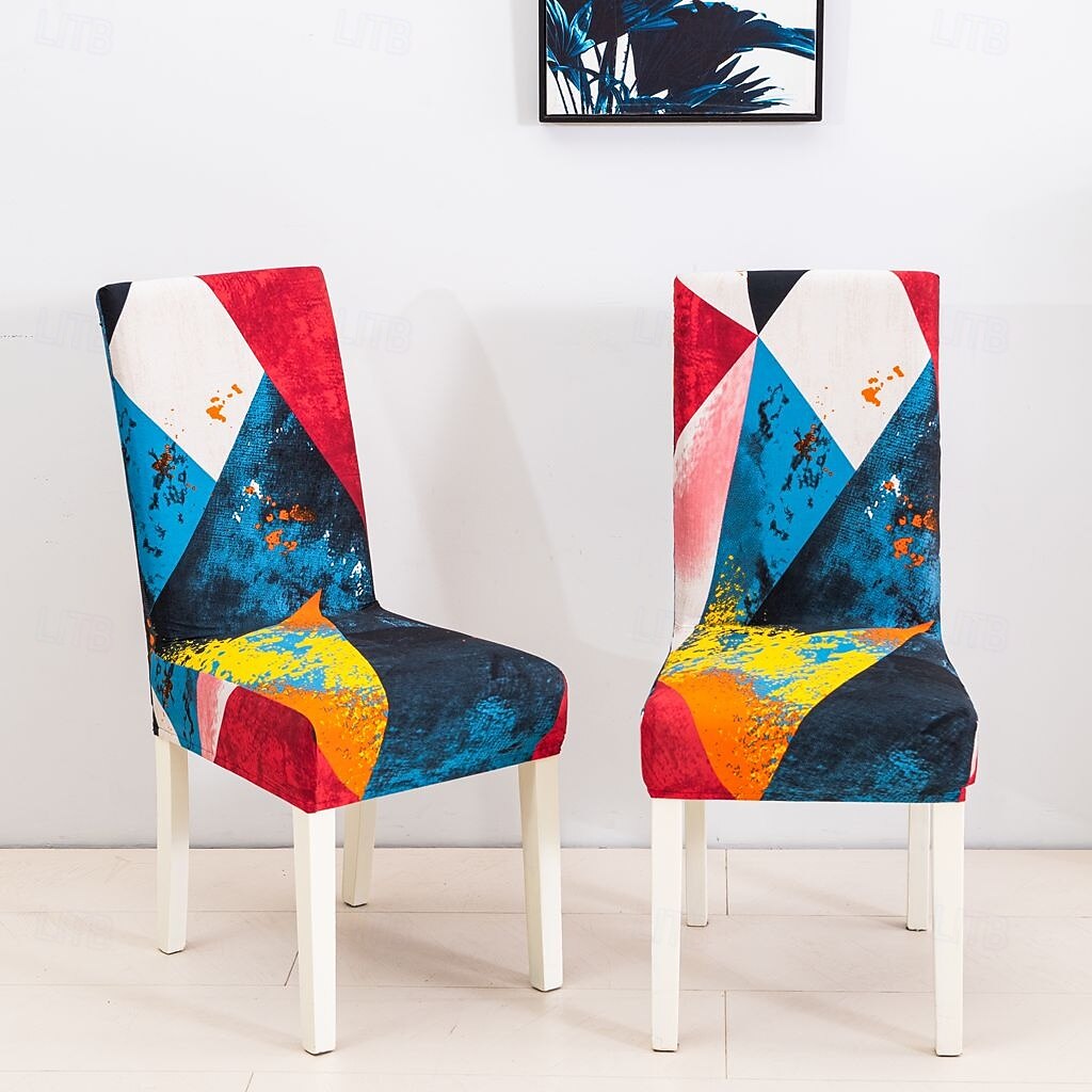 4/6 szt. elastycznych pokrowców na krzesła do jadalni, antypoślizgowych i modnych pokrowców na krzesła do jadalni, prostych geometrycznych nadruków, ochronnych pokrowców na krzesła do wystroju wnętrz, 2025 - $15.49 –P7