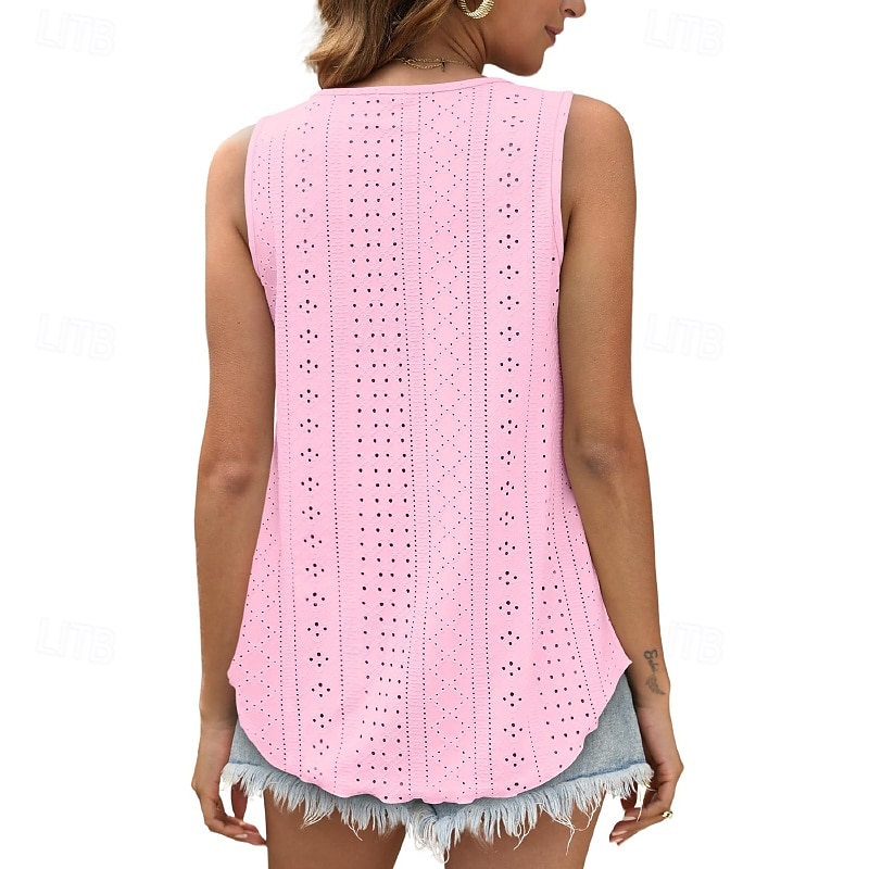Per donna Camicie di cotone e lino Blusa Semplice Moderno Casual Senza Maniche Girocollo Top Regolari Quotidiano Uscire Asimmetrico Nero Bianco Rosa Estate del 2025 a $20.99 –P5